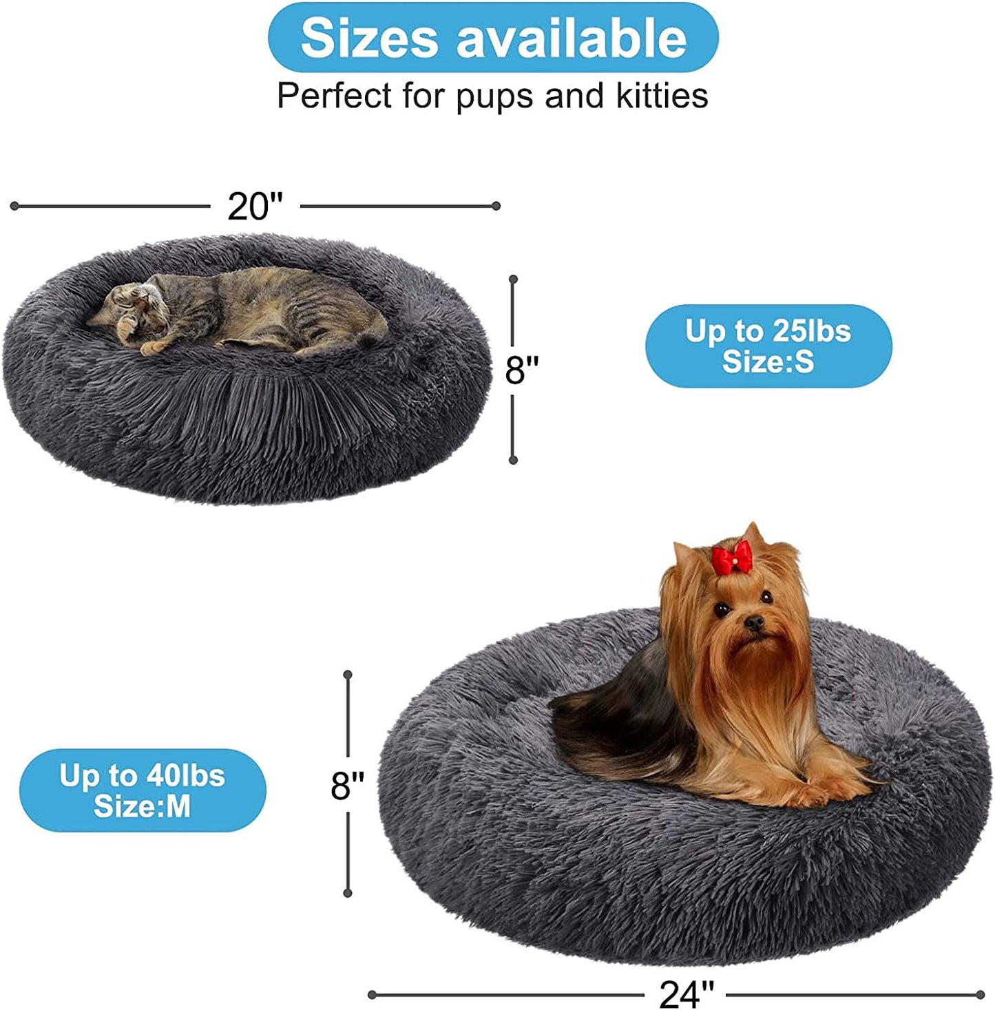 Dog Bed, Dog Beds for Medium Dogs, Small Outdoor Dog Beds, Washable Dog Bed and Cat Bed, Faux Fur Pet Bed, Anti-Slip Dog Bed Cat Bed (Medium 24''X24'')