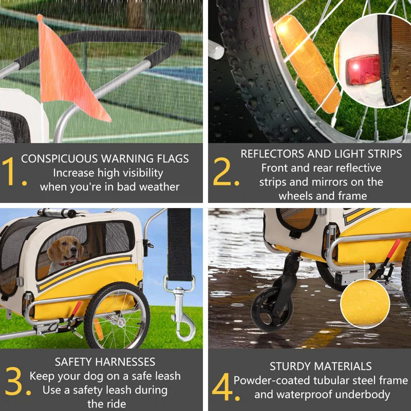Aobei 2-In-1 Dog Bicycle Trailer, Dog Stroller, and Dog Jogging Stroller